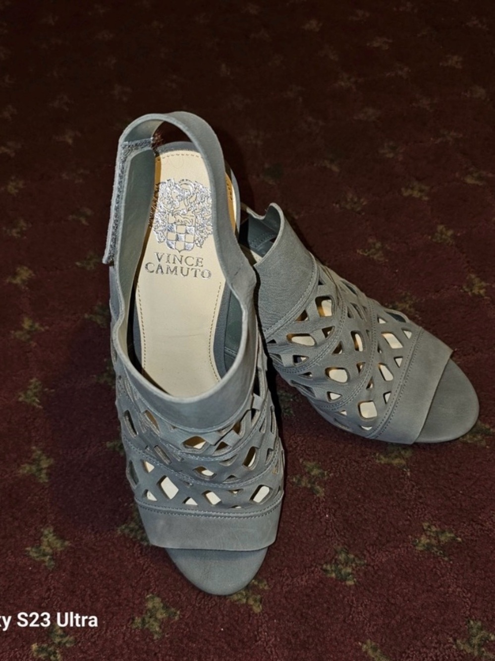 Vince Camuto Gray Laser-Cut Peep-Toe Slingback Heels